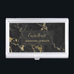 Black and Gold Marble Trendy Modern Business Card Holder<br><div class="desc">Black and Gold Marble Minimalist Business Card Holder with gold hand lettered elegant typography for the monogram. The trendy Black and Gold Marble Business Card Holder can be customized for any profession. If the profession or name text does not fit your needs,  please contact the designer.</div>