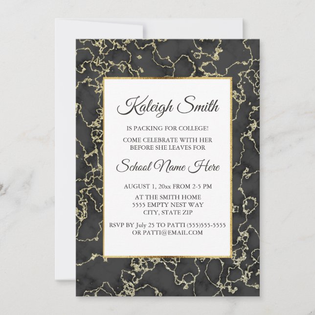Black and Gold Marble Trunk Party Invite (Front)