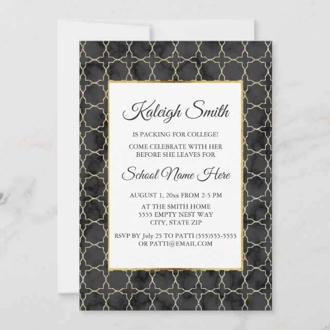 Black and Gold Marble Trunk Party Invite (Front)