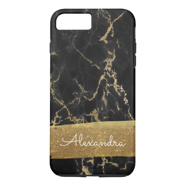 Black and Gold Marble with Gold Foil and Glitter Case-Mate iPhone Case (Back)