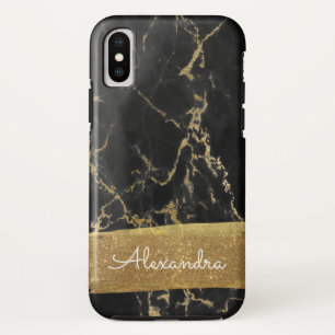Black and Gold Marble with Gold Foil and Glitter iPhone XS Case
