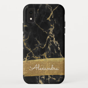 Black and Gold Marble with Gold Foil and Glitter iPhone XR Case