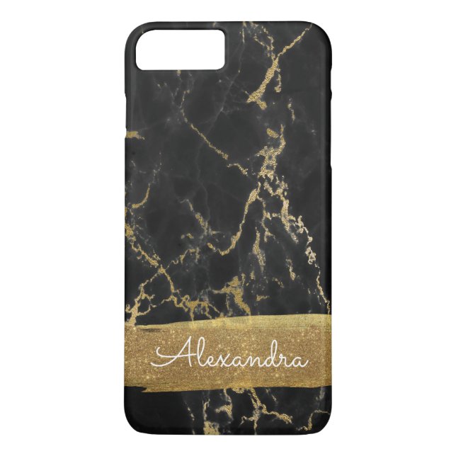 Black and Gold Marble with Gold Foil and Glitter Case-Mate iPhone Case (Back)