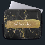 Black and Gold Marble with Gold Foil and Glitter Laptop Sleeve<br><div class="desc">Black and Gold Marble with Gold Foil and Glitter Elegant Monogram Name Sleeve. This sleeve can be customized to include your first name.</div>