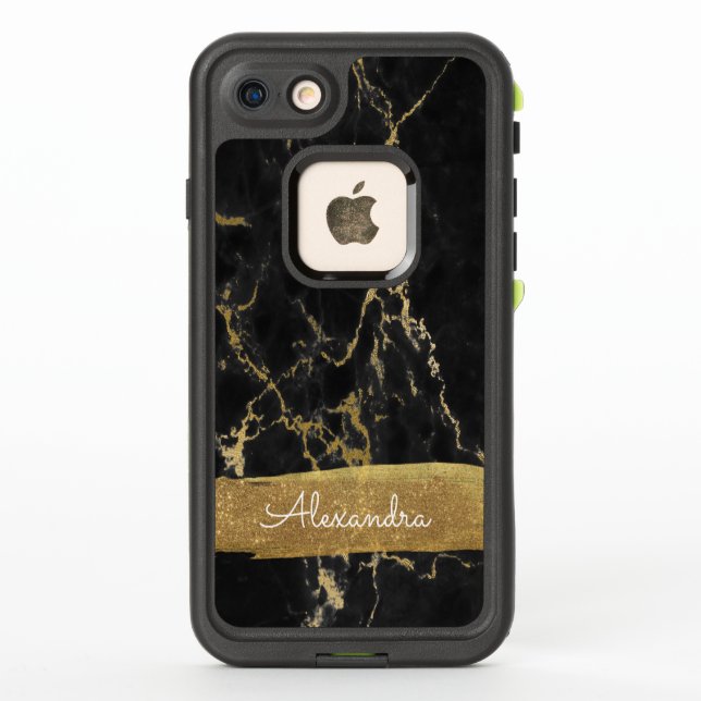 Black and Gold Marble with Gold Foil and Glitter LifeProof iPhone Case (Back)