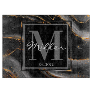 Black and Gold Marbled Newlywed Housewarming  Cutting Board