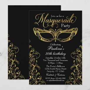 Black and Gold Masquerade Mask Party Invitation