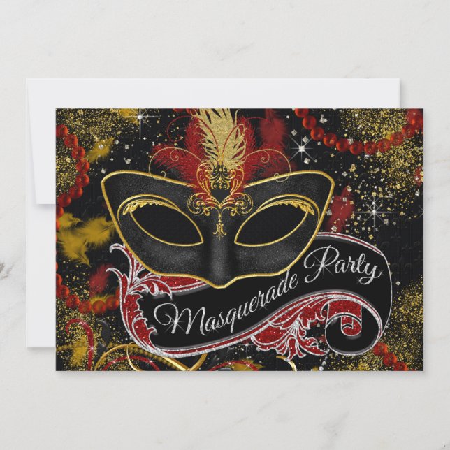 Black and Gold Masquerade Party Invitation (Front)