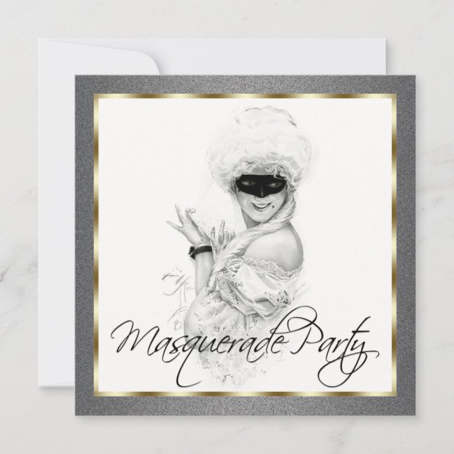 Black and Gold Masquerade Party Invitations (Front)