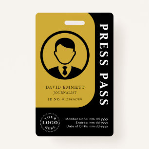 Black and Gold Media Pass with Photo and QR Code Badge