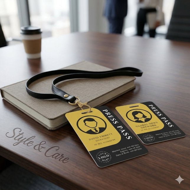 Black and Gold Media Pass with Photo and QR Code Badge (Black and Gold Media Pass with Photo and QR Code Badge)