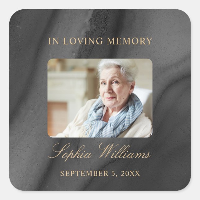 Black and Gold  Memorial Funeral Square Sticker (Front)