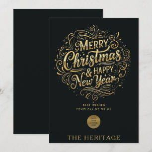 Black and Gold Merry Christmas & Happy New Year  Holiday Card