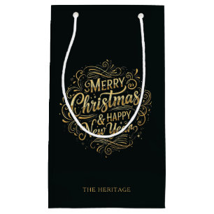 Black and Gold Merry Christmas & Happy New Year  Small Gift Bag