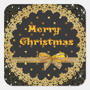 Black and Gold Merry Christmas Stickers