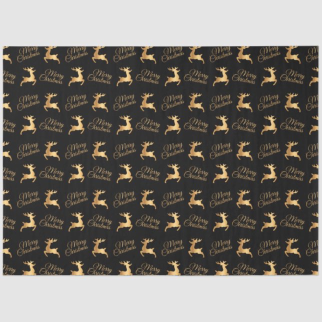 Black and Gold Merry Christmas Word Art Tissue Paper (Front)