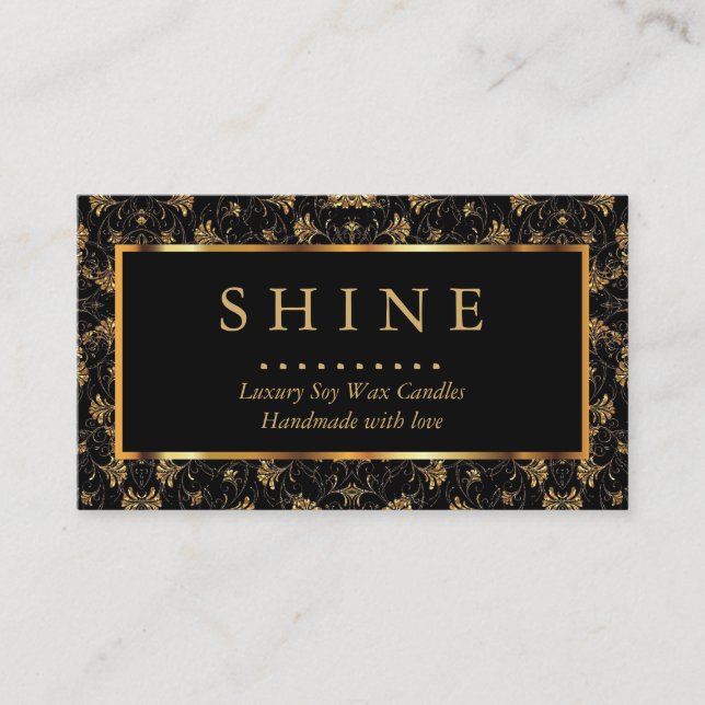 Black and Gold Metallic Floral Business Card (Front)