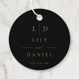 Black and Gold Minimalist Elegant Monogram Wedding Favour Tags