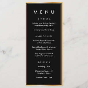 Black and Gold Minimalist Frame Wedding Dinner Menu