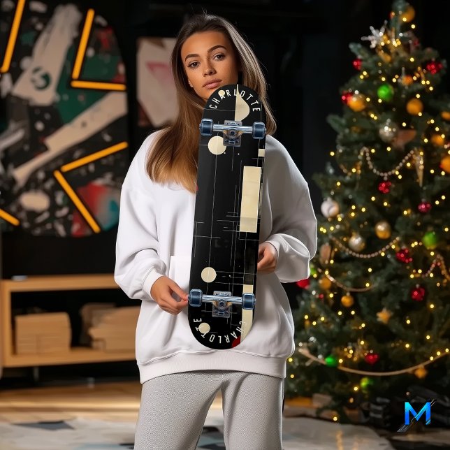 Black and Gold Minimalist Geometric Skateboard (Creator Uploaded)