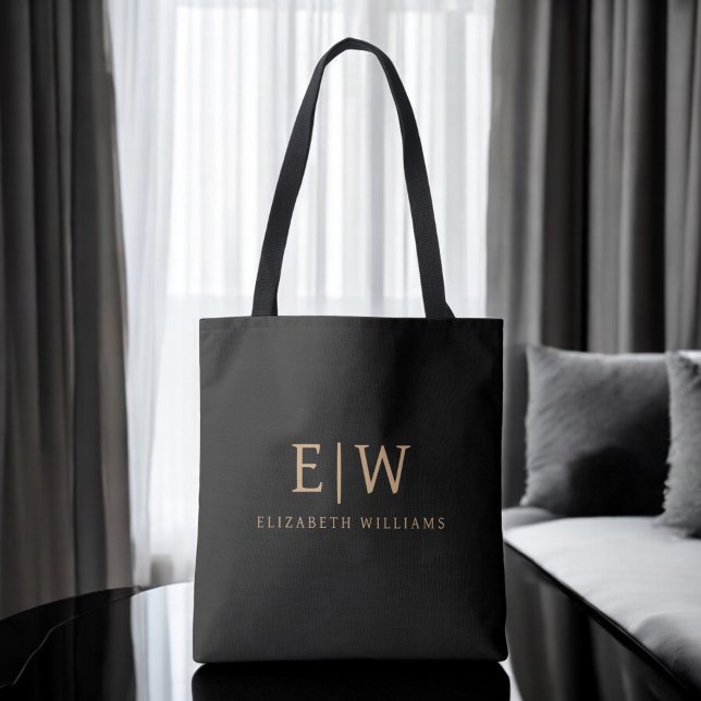 Black and Gold Minimalist Modern Monogram Tote Bag (Creator Uploaded)