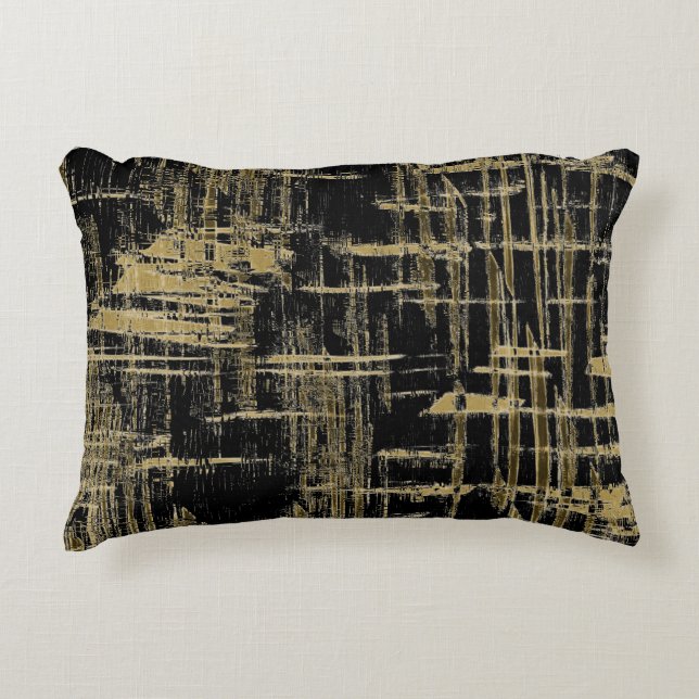 Black and Gold Modern Art Accent Pillow (Front)