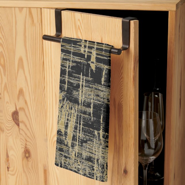 Black and Gold Modern Art Kitchen Towel (Thirds Fold)