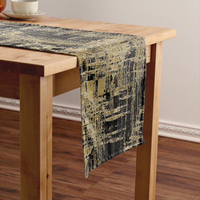 Black and Gold Modern Art Short Table Runner (In Situ)