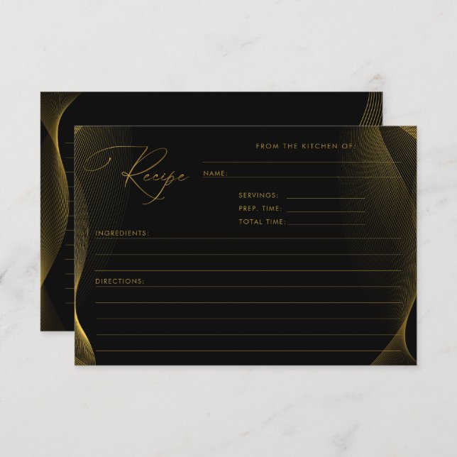 Black and Gold Modern Bridal Shower Recipe Card (Front/Back)