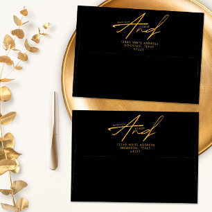 Black and Gold Modern Classic Typography Wedding Envelope