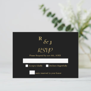 Black and Gold Modern Elegance Wedding RSVP Card