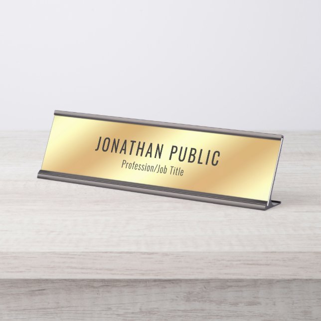 Black And Gold Modern Elegant Luxury Template Desk Name Plate (Front)