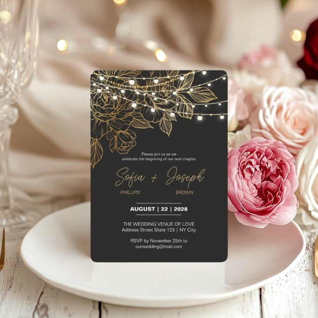 Black And Gold Modern Élégant Mariage Invitation (Créateur téléchargé)