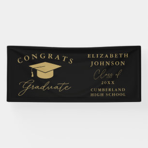 Black And Gold Modern Elegant Script Graduation Banner