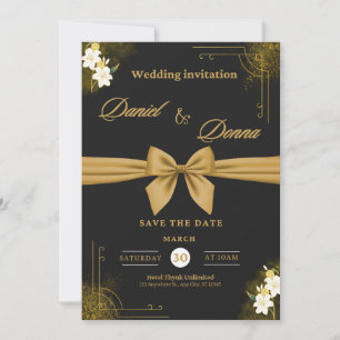 Black and Gold Modern Elegant Wedding Celebration  Holiday Card