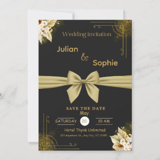 Black and Gold Modern Elegant Wedding Celebration Invitation