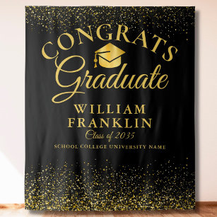 Black And Gold Modern Graduation Photo Backdrop Tapestry