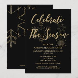 Black and Gold  Modern holiday Party Invitation