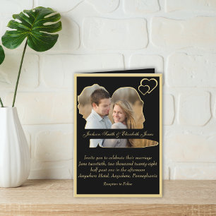 Black and Gold Modern Many Photos Wedding Folded Invitation