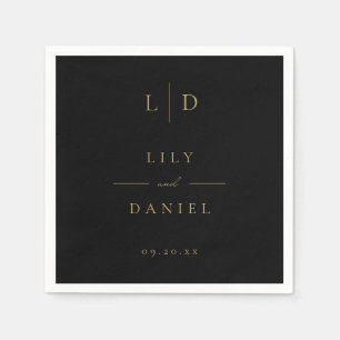 Black and Gold Modern Minimalist Monogram Wedding Napkin