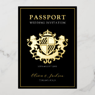 Black and Gold Modern Passport Wedding Invitation 