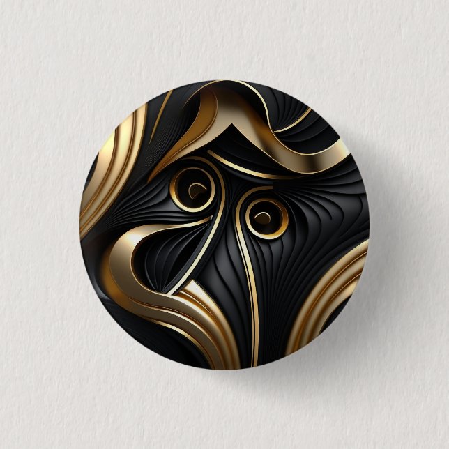 Black and gold modern pattern 1 inch round button (Front)