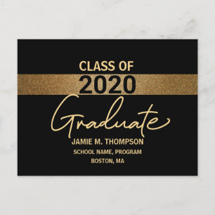 Black and Gold Modern Personalized Graduate script Announcement Postcard