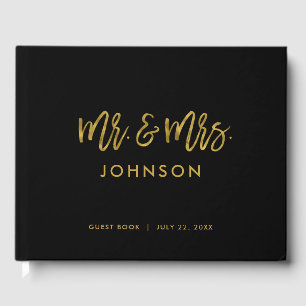 Black and Gold Modern Photo Wedding Guest Book