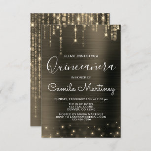 Black and Gold Modern Quinceanera Party Invitation