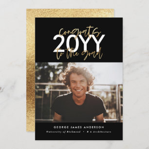 Black and gold modern script graduation photo