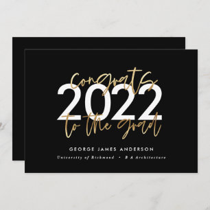 Black and gold modern script stylish graduation invitation