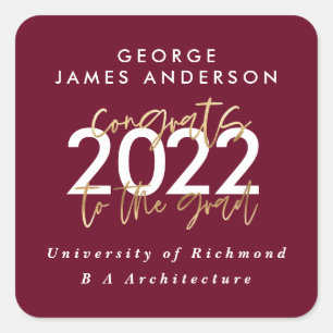Black and gold modern script stylish graduation square sticker