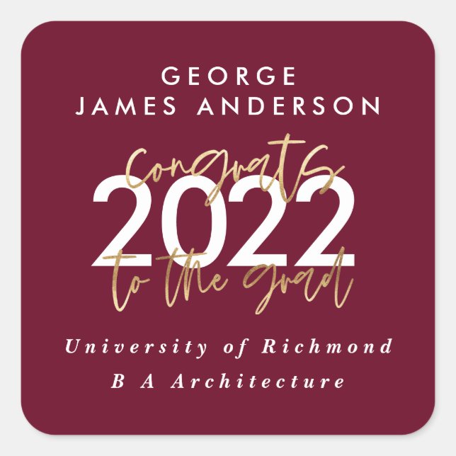 Black and gold modern script stylish graduation square sticker (Front)