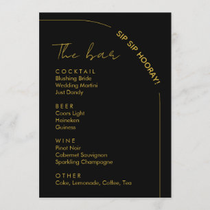 Black and Gold Modern Wedding Drinks Bar Menu